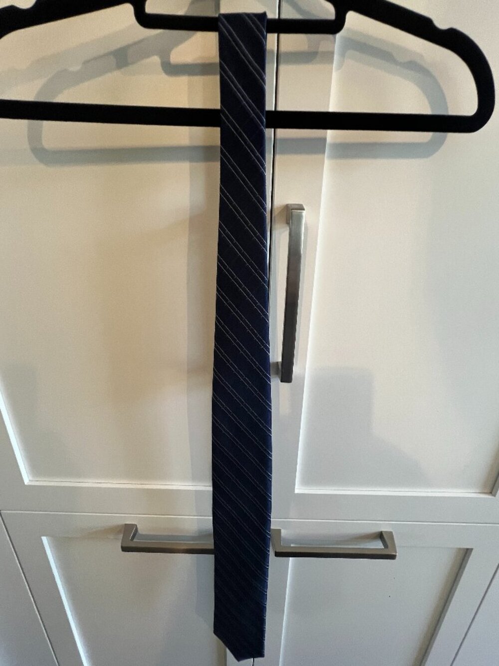 DKNY 100% Silk Navy Striped Tie Made in USA Mens Necktie
